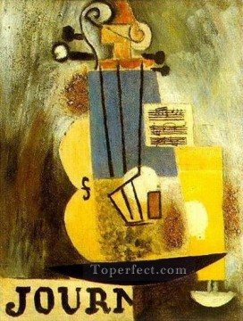 Violin score and newspaper 1912 cubist Pablo Picasso Oil Paintings